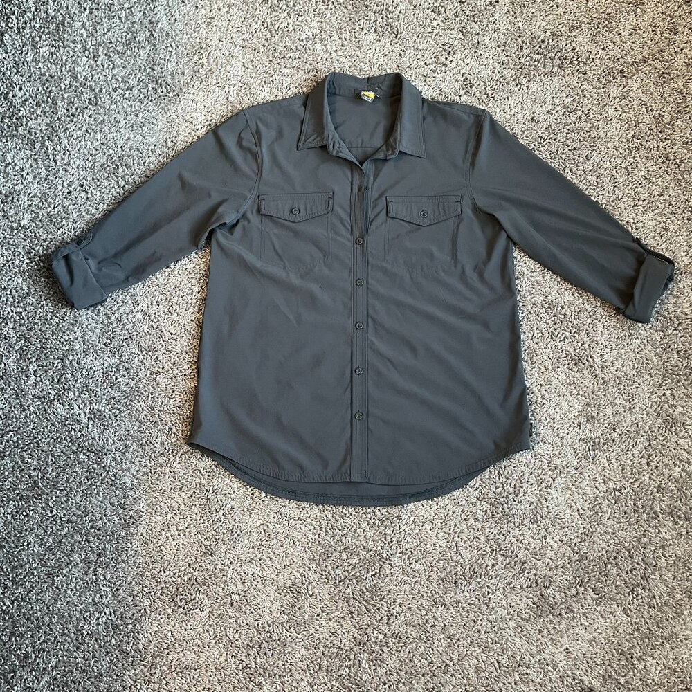 Eddir Bauer Women's Gray Button Up 3/4 sleeve roll up sleeve blouse MEDIUM